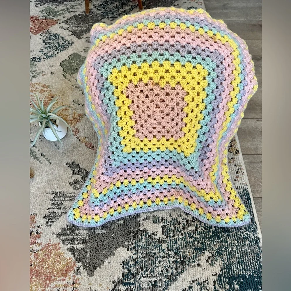 Handmade Brilliant Pastel Baby Girl Crochet Blanket Granny Square Baby Gift